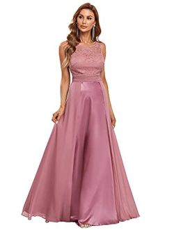 Women's Vintage A-Line Floral Lace Wedding Guest Dress Evening Formal Dress 7695
