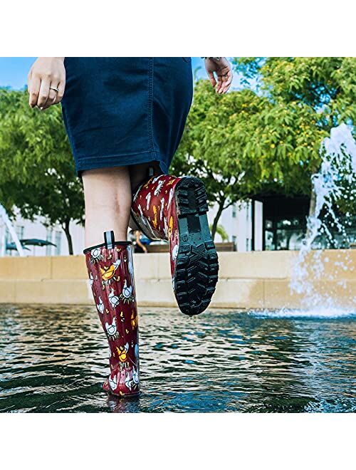 HISEA Women's Rain Boots Waterproof Garden Boots Ladies Knee High Wellies Comfort Anti-slip Outsole