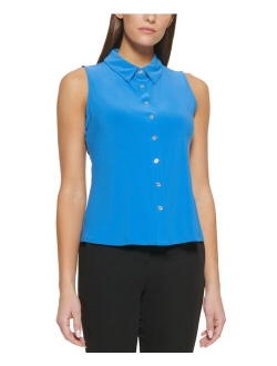 Sleeveless Collared Button-Front Top