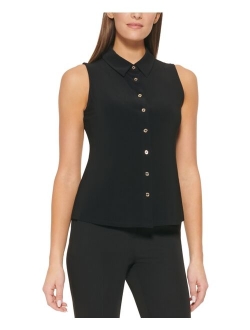 Sleeveless Collared Button-Front Top