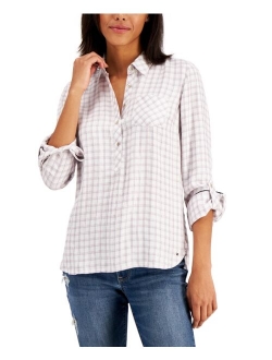 Shine Plaid Button-Front Shirt