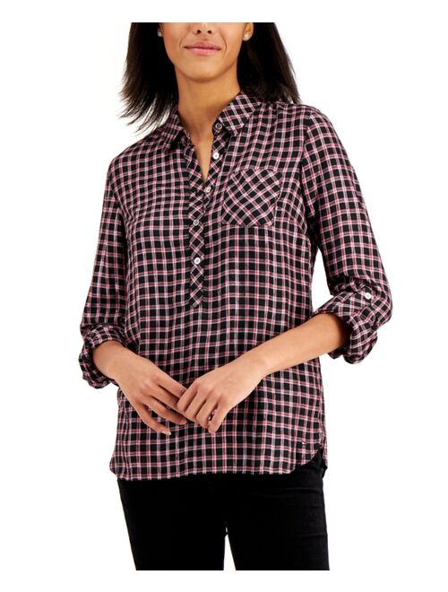 Tommy Hilfiger Shine Plaid Button-Front Shirt