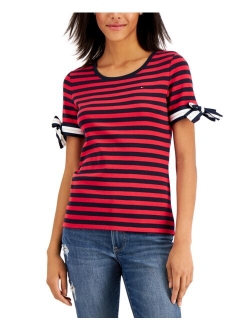 Striped Tie-Sleeve Cotton Top