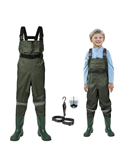 Kids Chest Waders Youth Fishing Waders for Toddler Children Waterproof Hunting Waders with Boots & Reflect Safety Band