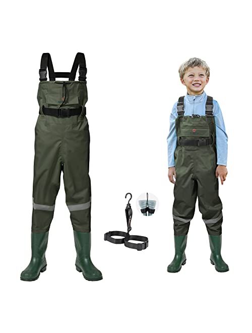 HISEA Kids Chest Waders Youth Fishing Waders for Toddler Children Waterproof Hunting Waders with Boots & Reflect Safety Band