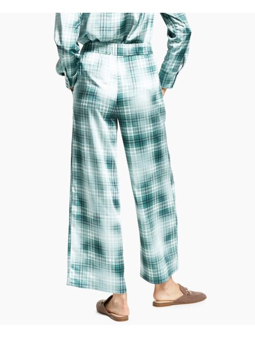 Alfani Wide-Leg Plaid Satin Pants, Created for Macy's