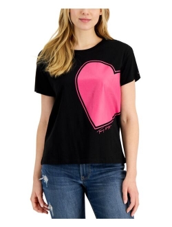 Crew-Neck Heart-Graphic T-Shirt