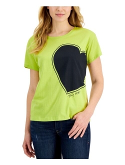 Crew-Neck Heart-Graphic T-Shirt