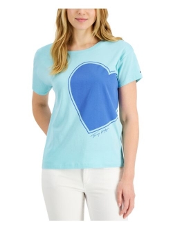 Crew-Neck Heart-Graphic T-Shirt