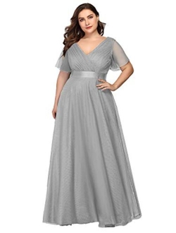 Women's Double V-Neck Empire Waist Front Wrap Plus Size Evening Dress 7962-PZ