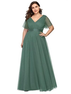 Women's Double V-Neck Empire Waist Front Wrap Plus Size Evening Dress 7962-PZ