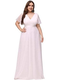 Women's Double V-Neck Empire Waist Front Wrap Plus Size Evening Dress 7962-PZ