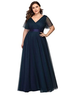 Women's Double V-Neck Empire Waist Front Wrap Plus Size Evening Dress 7962-PZ