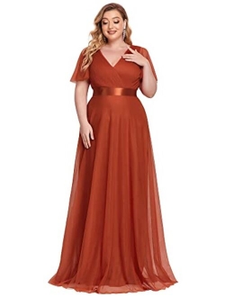 Women's Double V-Neck Empire Waist Front Wrap Plus Size Evening Dress 7962-PZ