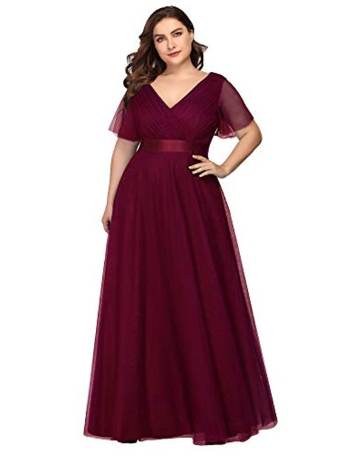 Ever-Pretty Women's Double V-Neck Empire Waist Front Wrap Plus Size Evening Dress 7962-PZ