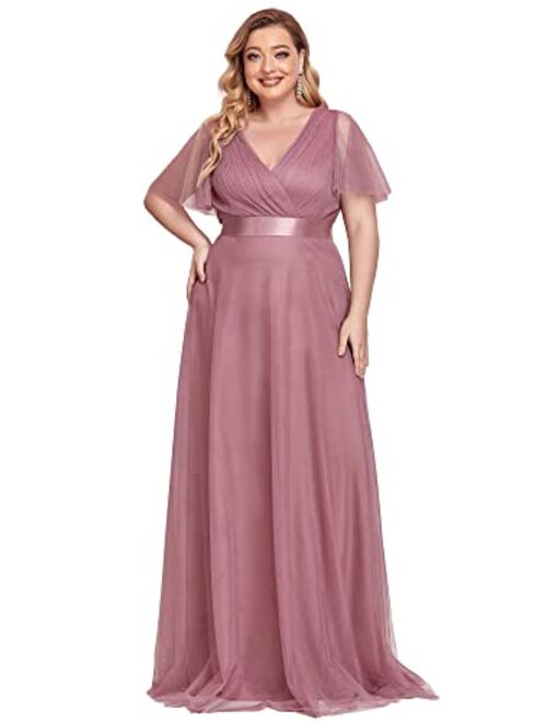 Ever-Pretty Women's Double V-Neck Empire Waist Front Wrap Plus Size Evening Dress 7962-PZ