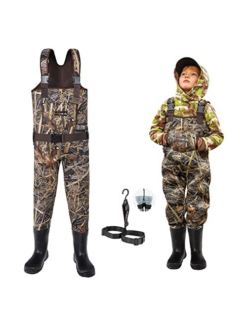 HISEA Kids Chest Waders for Toddler & Children Neoprene Youth Duck Hunting Waders for Kids Boys Girls with Insulated Boots