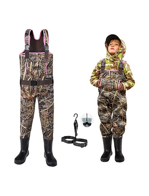 HISEA Kids Chest Waders for Toddler & Children Neoprene Youth Duck Hunting Waders for Kids Boys Girls with Insulated Boots