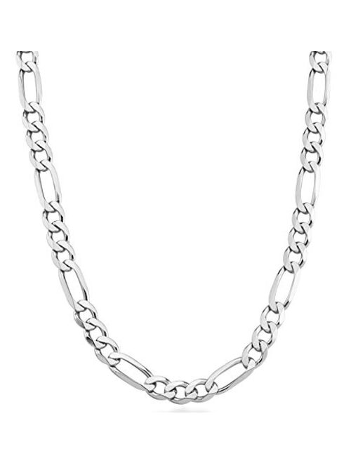 Miabella 925 Sterling Silver Italian 7mm Solid Diamond-Cut Figaro Link Chain Necklace for Men, 18, 20, 22, 24, 26, 30 Inches