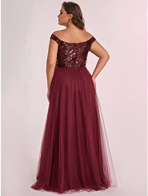 Ever-Pretty Women's Plus Size V Neck Sequin Tulle A Line Evening Formal Dress 0277-PZ