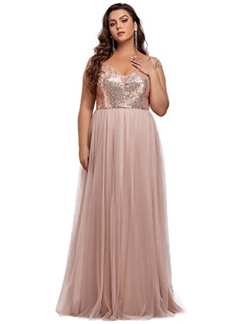 Ever-Pretty Women's Plus Size V Neck Sequin Tulle A Line Evening Formal Dress 0277-PZ