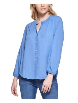 Button-Front Blouson-Sleeve Top