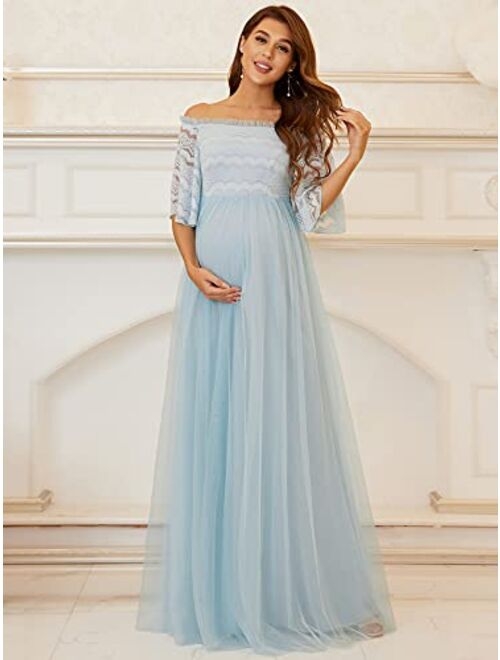 Ever-Pretty Women's Off-Shoulder Long Lace and Tulle Maternity Photoshoot Dress 20828