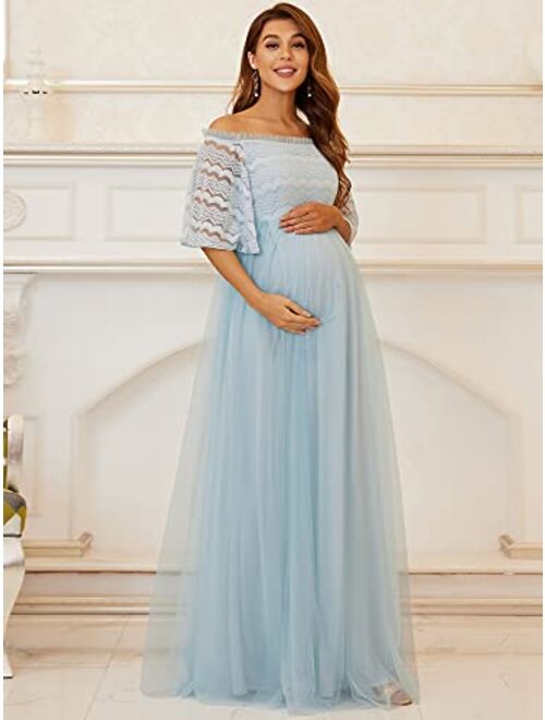 Ever-Pretty Women's Off-Shoulder Long Lace and Tulle Maternity Photoshoot Dress 20828