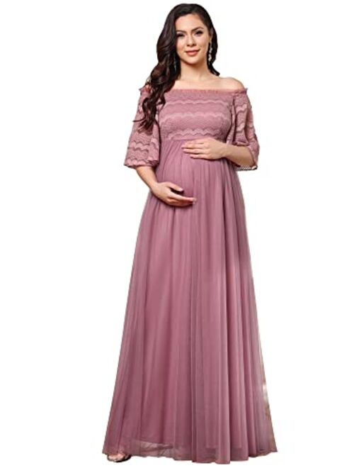 Ever-Pretty Women's Off-Shoulder Long Lace and Tulle Maternity Photoshoot Dress 20828