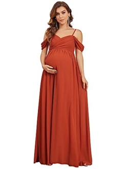 Women's Ruched Spaghetti Staps V Neck Short Sleeves Maternity Formal Party Dress 20809