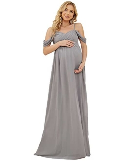 Women's Ruched Spaghetti Staps V Neck Short Sleeves Maternity Formal Party Dress 20809