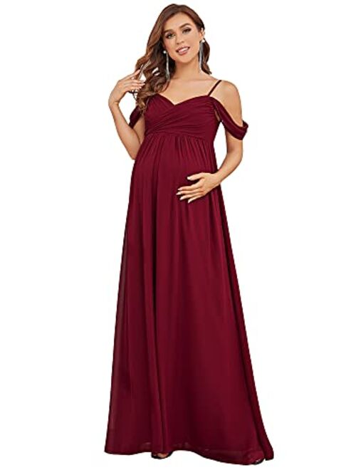 Ever-Pretty Women's Ruched Spaghetti Staps V Neck Short Sleeves Maternity Formal Party Dress 20809