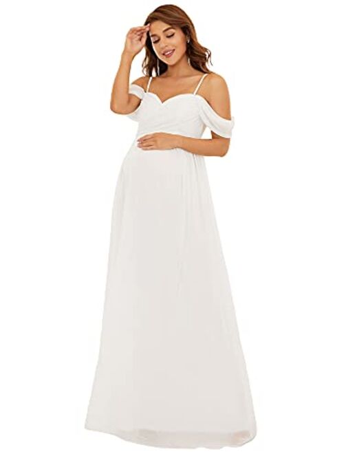 Ever-Pretty Women's Ruched Spaghetti Staps V Neck Short Sleeves Maternity Formal Party Dress 20809