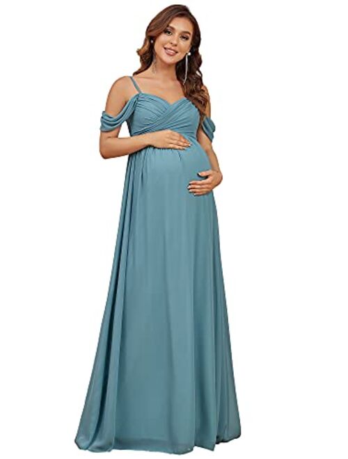 Ever-Pretty Women's Ruched Spaghetti Staps V Neck Short Sleeves Maternity Formal Party Dress 20809