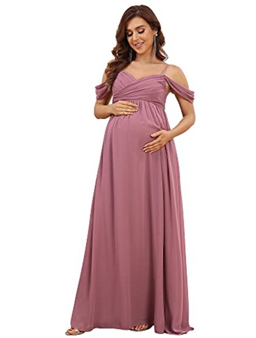 Ever-Pretty Women's Ruched Spaghetti Staps V Neck Short Sleeves Maternity Formal Party Dress 20809