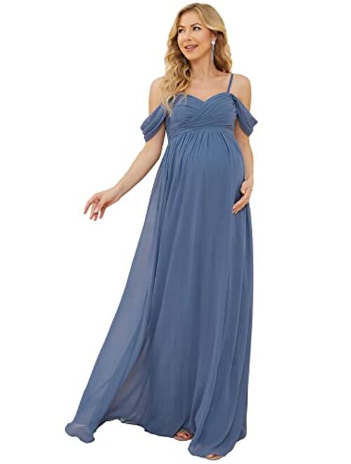 Ever-Pretty Women's Ruched Spaghetti Staps V Neck Short Sleeves Maternity Formal Party Dress 20809