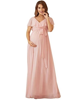 Women's Short Sleeves V-Neck Chiffon Maternity Party Dress for Baby Shower 20835