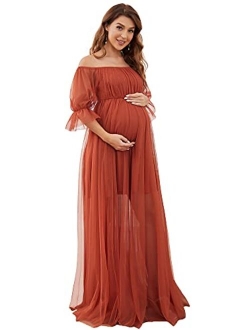 Women's Off-Shoulder A-line Tulle Maternity Dress for Baby Shower 20862