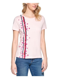 Heart Print Stripe T-Shirt