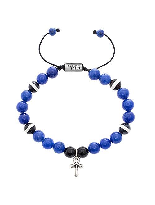 Steve Madden Beaded Cross Charm Adjustable Bracelet for Men in Stainless Steel