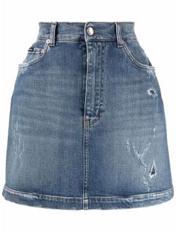 ripped-finish denim skirt