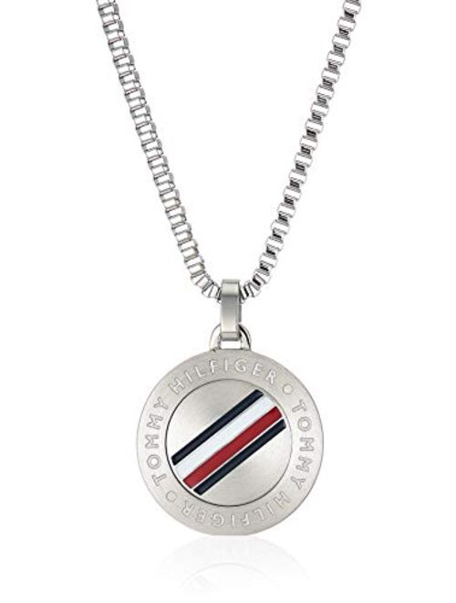 Tommy Hilfiger Men's Jewelry Stainless Steel TH Logo Dog Tag Necklace, Color: Silver (Model: 2790212)