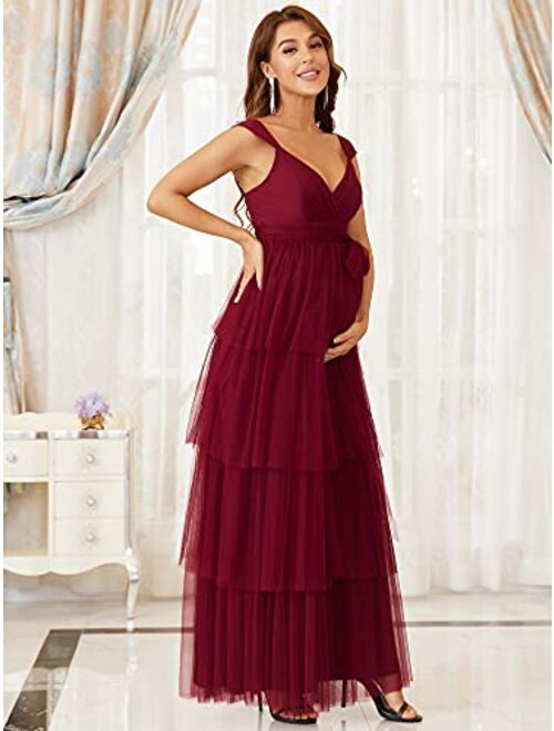 Ever-Pretty Women's V-Neck Bow Sash Tassel Tulle Maternity Evening Party Dress 20794