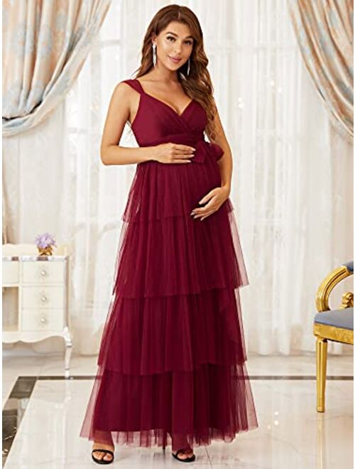 Ever-Pretty Women's V-Neck Bow Sash Tassel Tulle Maternity Evening Party Dress 20794