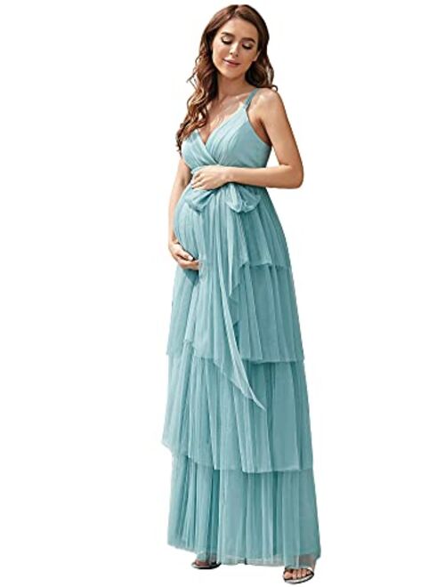 Ever-Pretty Women's V-Neck Bow Sash Tassel Tulle Maternity Evening Party Dress 20794