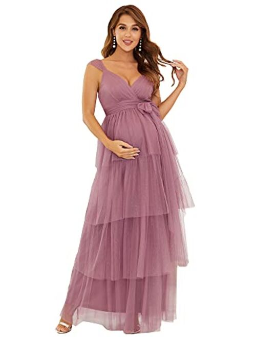 Ever-Pretty Women's V-Neck Bow Sash Tassel Tulle Maternity Evening Party Dress 20794