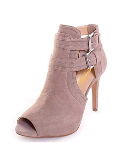 XYD Women Peep Toe Ankle Bootie High Heels Buckled Double Straps Cutout Fashion Pumps Club Party Shoes