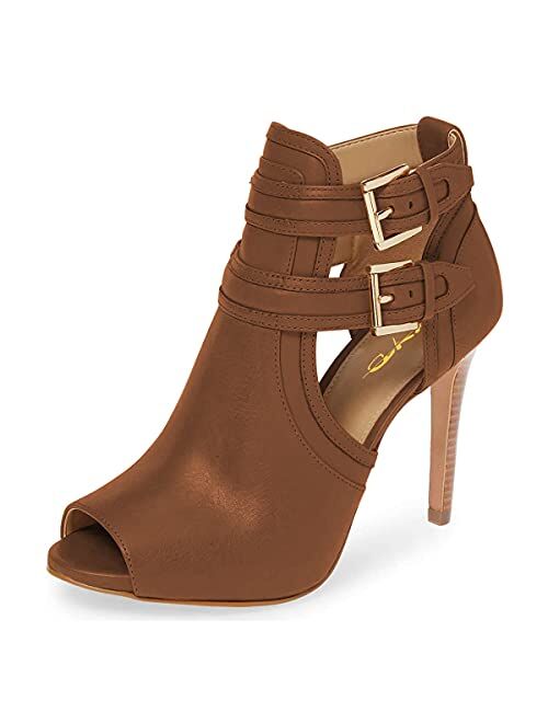 XYD Women Peep Toe Ankle Bootie High Heels Buckled Double Straps Cutout Fashion Pumps Club Party Shoes