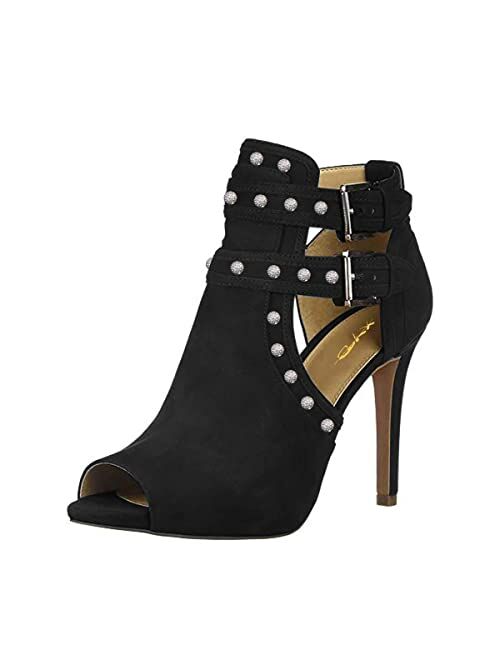 XYD Women Peep Toe Ankle Bootie High Heels Buckled Double Straps Cutout Fashion Pumps Club Party Shoes