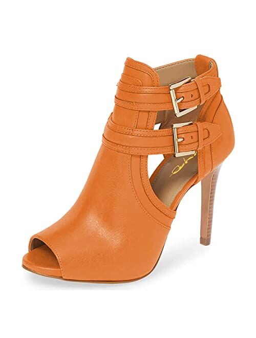 XYD Women Peep Toe Ankle Bootie High Heels Buckled Double Straps Cutout Fashion Pumps Club Party Shoes